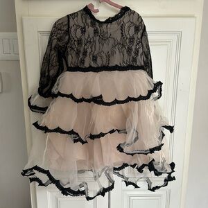Little girls boutique black and cream lace dress size 3t